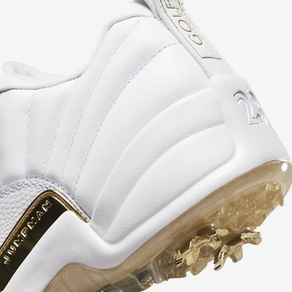 Zapatos De Golf Nike Jordan XII G Hombre Blancas Metal Doradas Blancas | NK706DYK