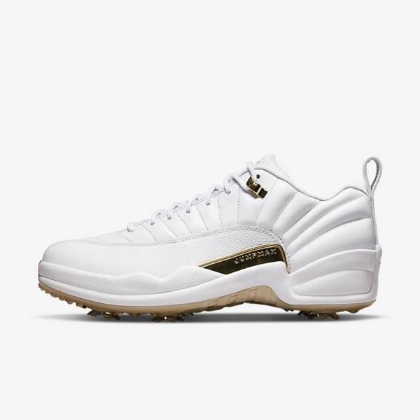 Zapatos De Golf Nike Jordan XII G Hombre Blancas Metal Doradas Blancas | NK706DYK