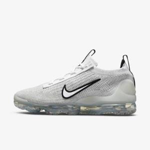 Zapatillas Nike Air VaporMax 2021 FK Hombre Blancas Negras Metal Plateadas | NK071VDY